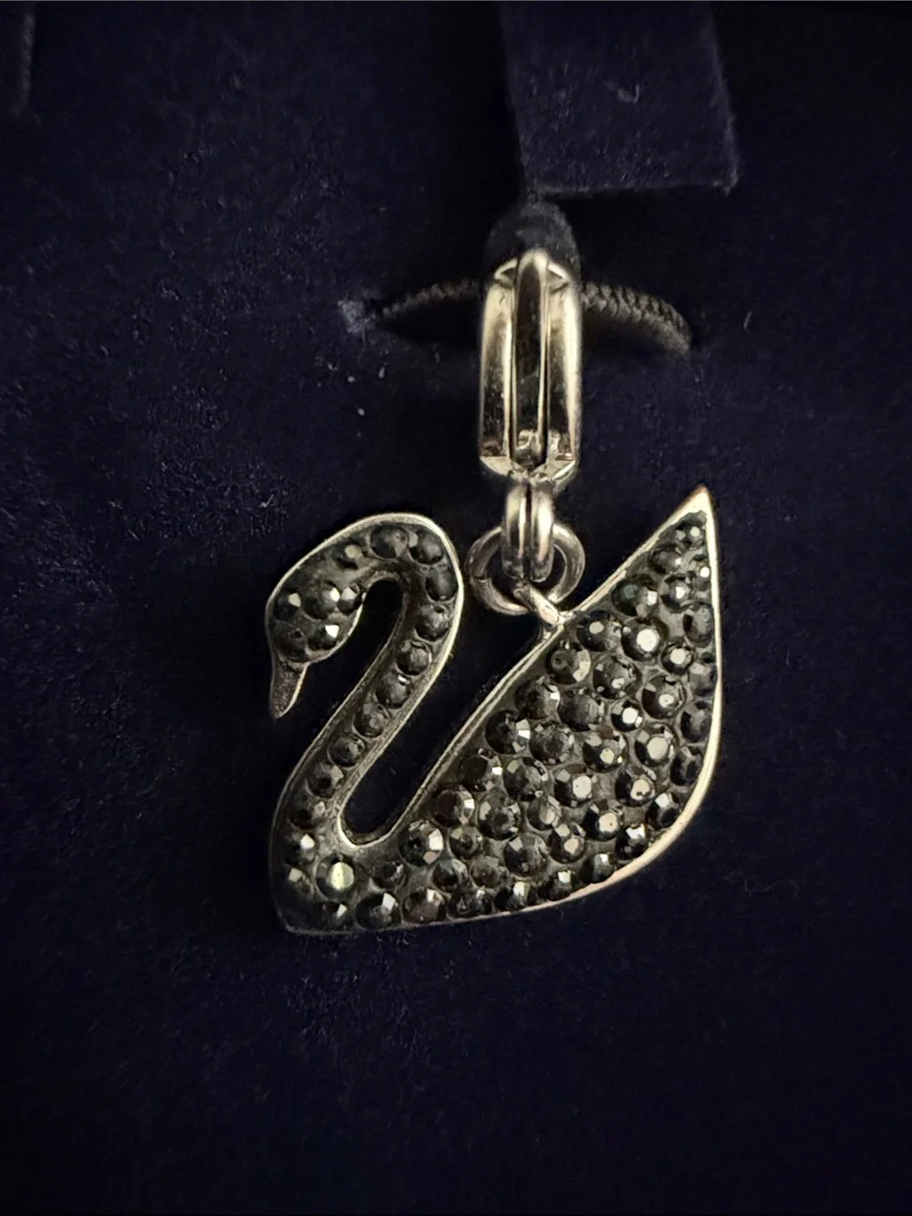 Vintage Swarovski Silver Swan Charm with Black Crystals (retired)